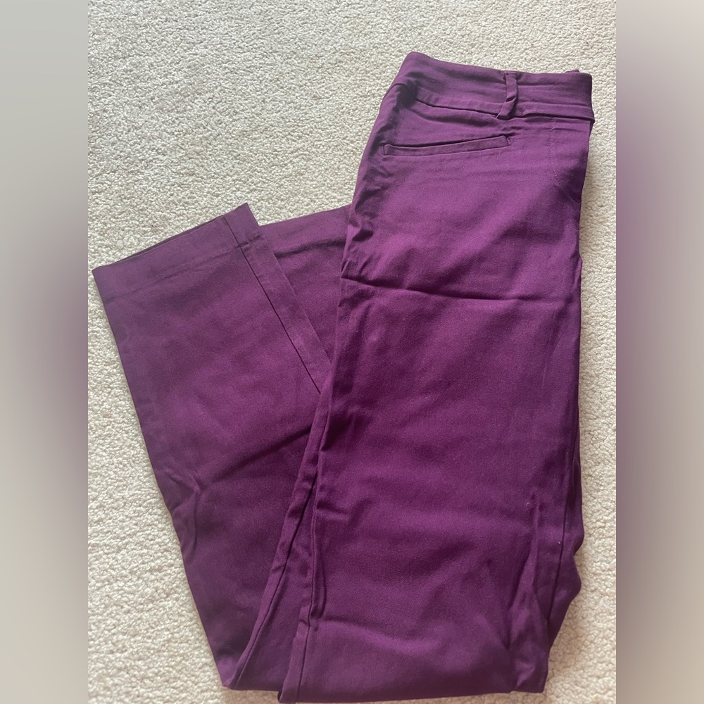 Reitmans Iconic Straight Leg Mid-Rise Pants in Purple.